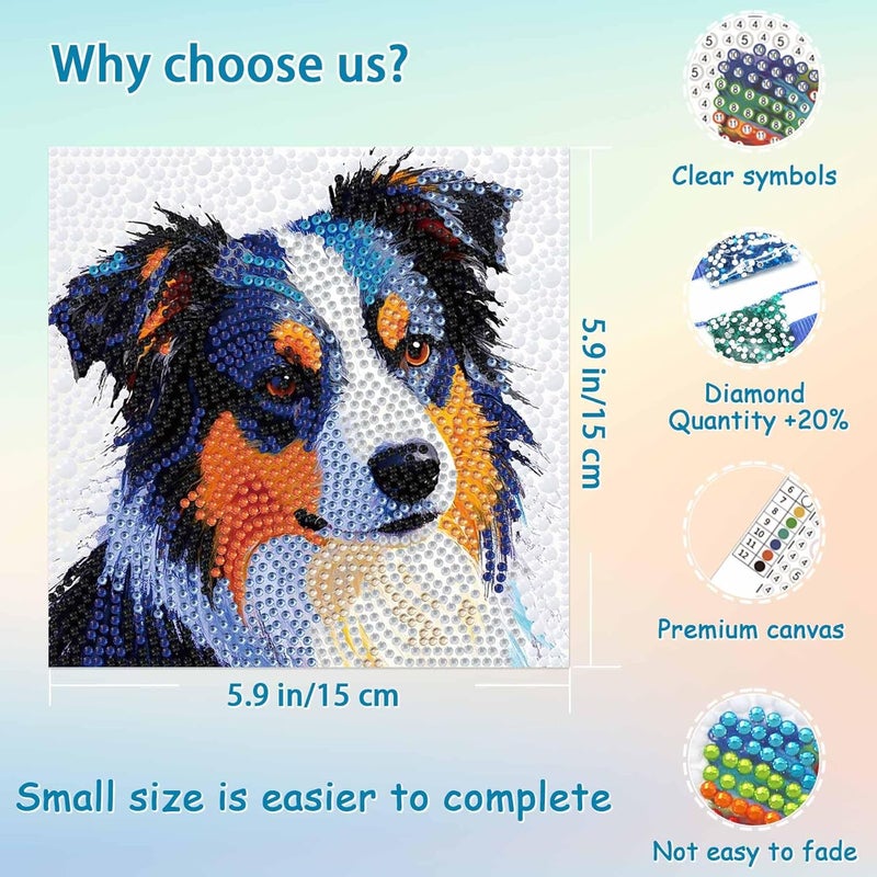 UiSdfuy Diamond Art Kits for Kids,Arts & Crafts for Kid Ages 8-12,Diamond Art for Kids,Gem Art 4 Pack Diamond Painting 6" X 6" (4-Dog) - Image 4